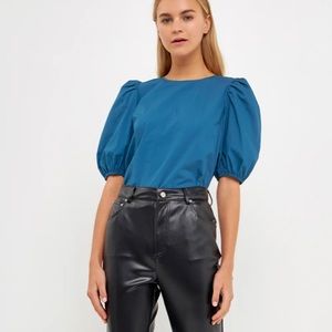 English Factory Poplin Puffed Sleeve Top in Teal. Size XS. NWT